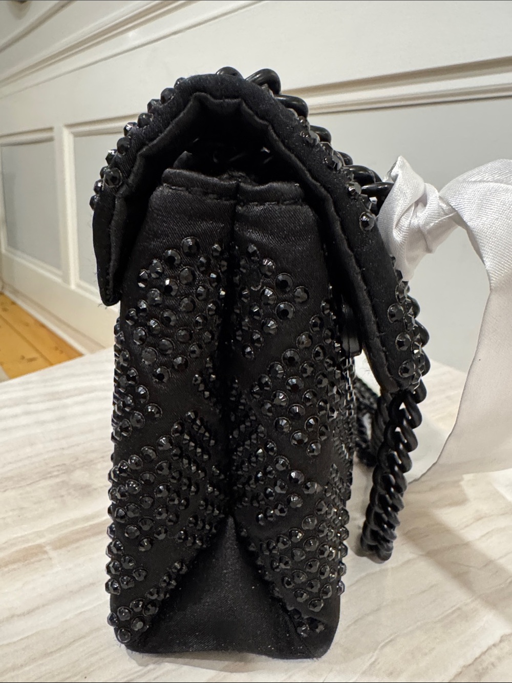 Kurt Geiger Bag Mini Kensington Crystal Studs Black Nylon Convertible Crossbody - Picture 8 of 17